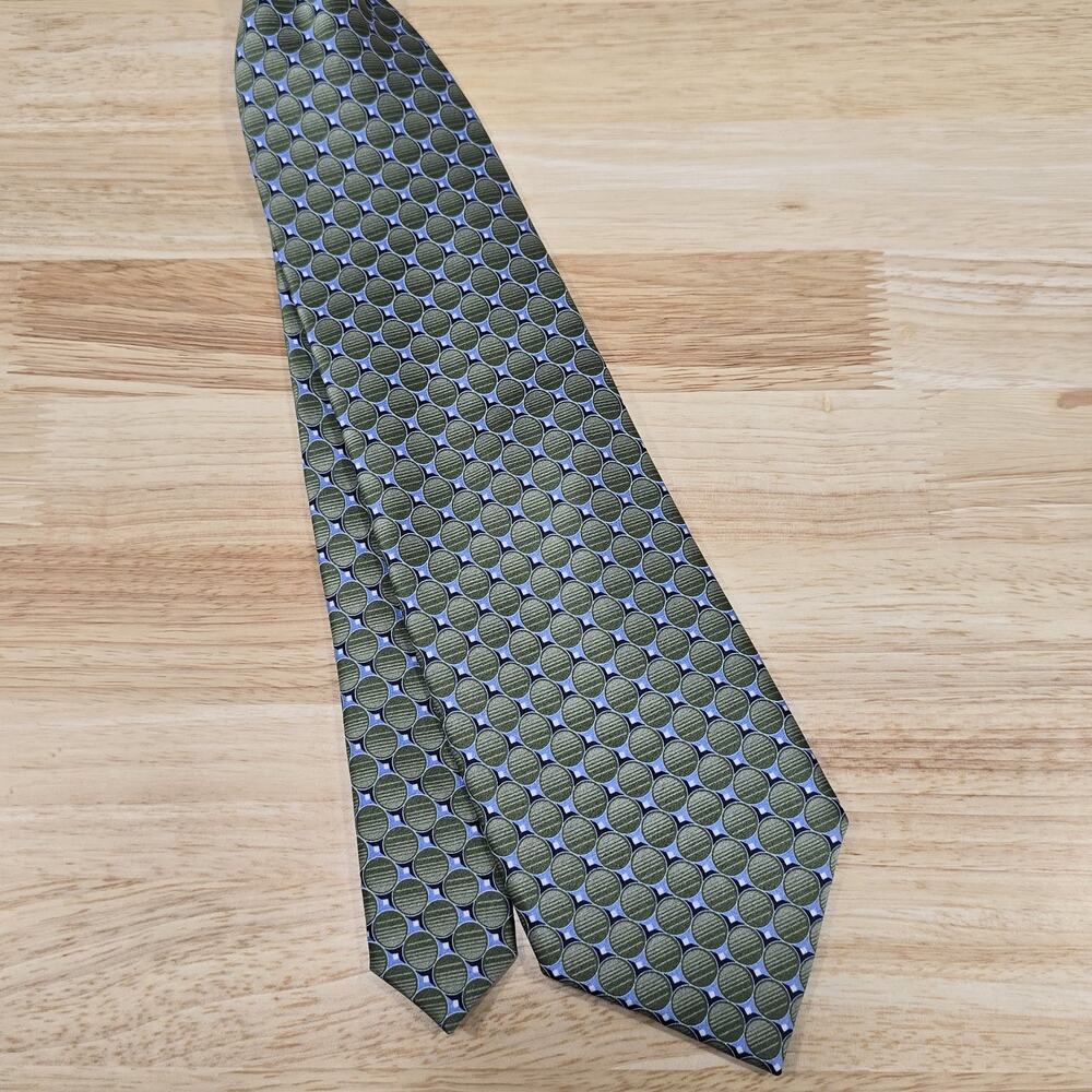 Geoffrey Beene Men's Necktie Career Silk Green & Blue Geometric Circles Neck Tie